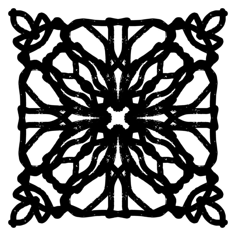 a black and white drawing of a square with a flower in the center vector