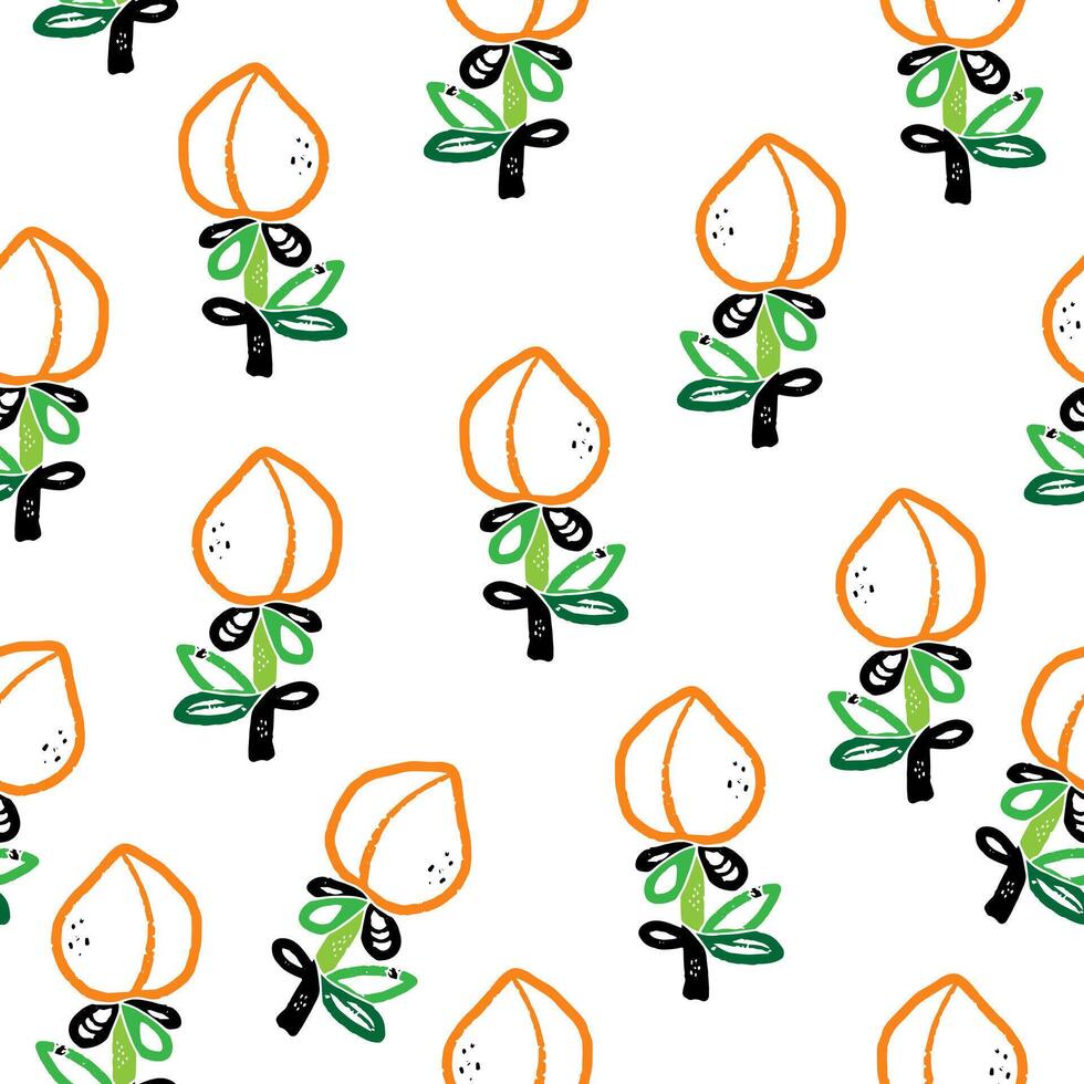 a pattern with orange and green leaves vector
