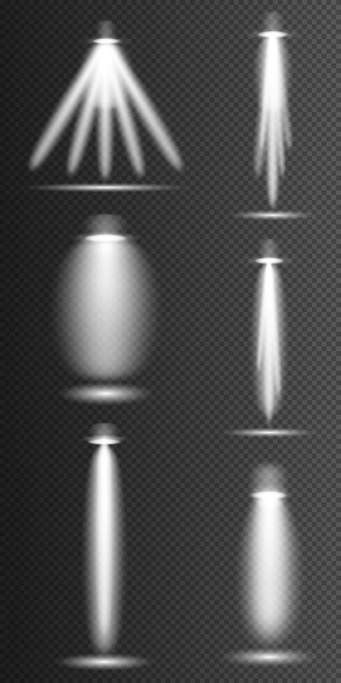 a set of white light beams on a black background vector