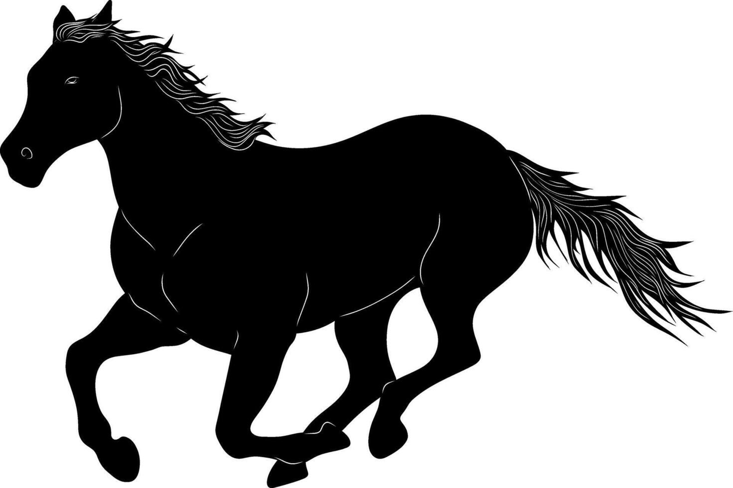 black silhouette of a horse running vector