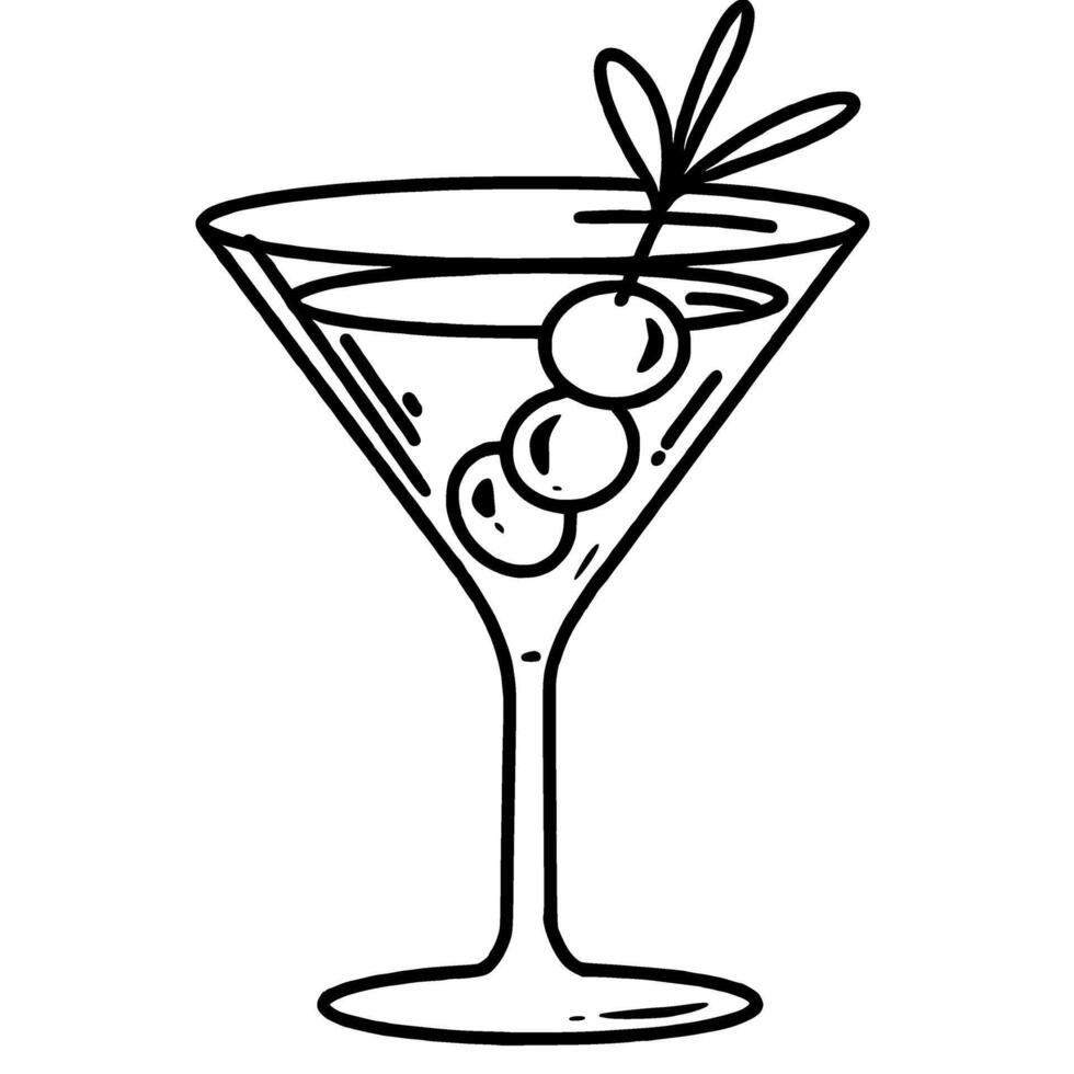 Martini with olives cocktail Hand drawn New Years Eve Celebration party graphic illustration isolated on white background color editable vector
