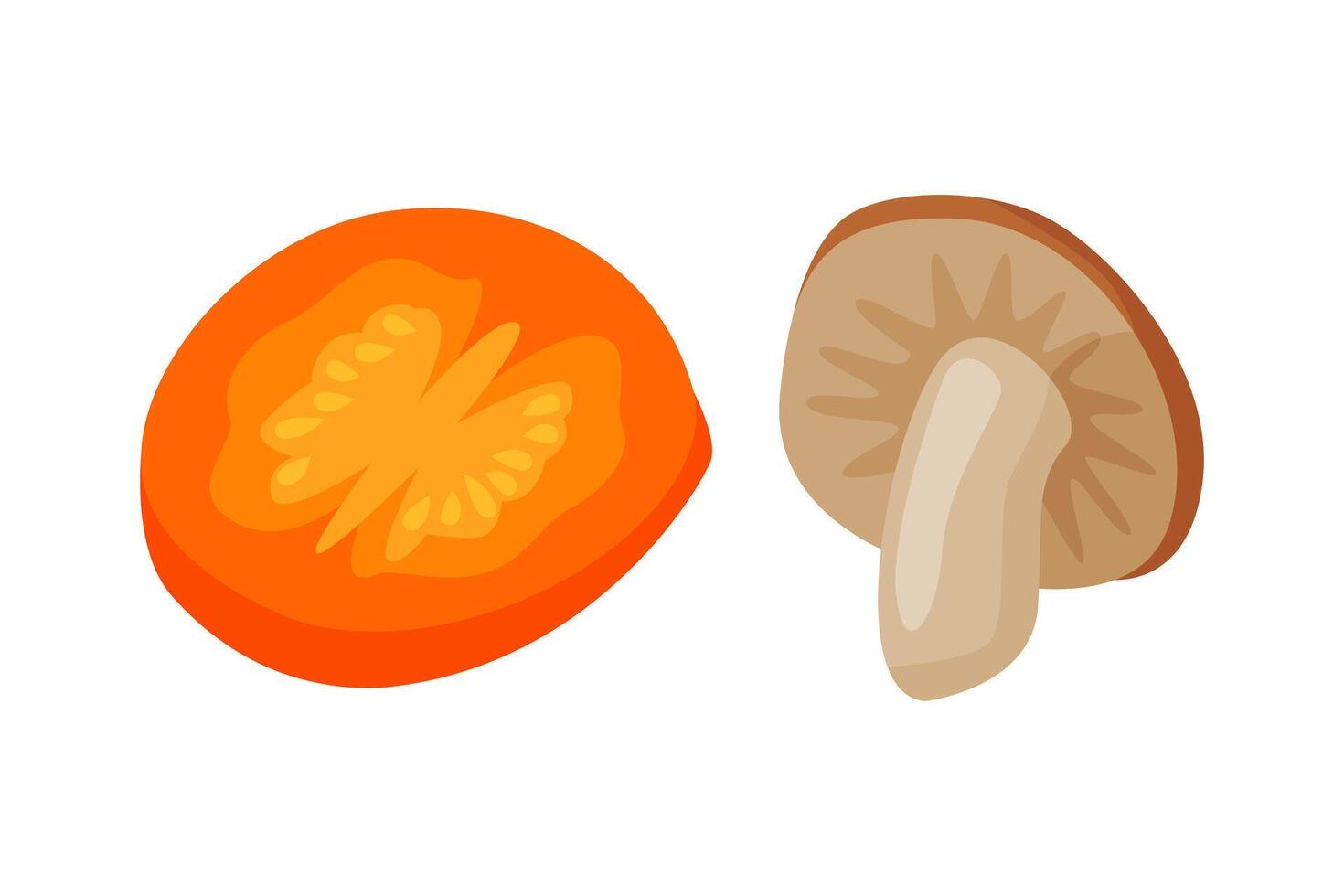 Brown Mushroom and Carrot Slice as Food Ingredient for Cooking Set vector