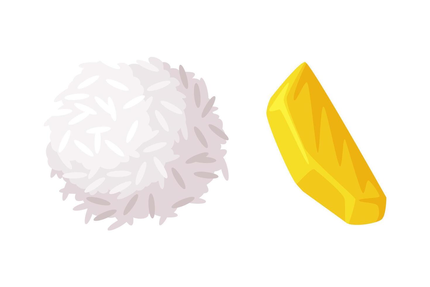 Cooked White Rice Pile and Slice of Pineapple Set vector