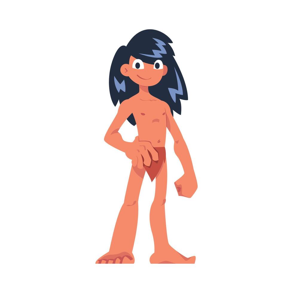 Mowgli as Feral Boy from Jungle Raised by Wolves Standing with Naked Body Illustration vector