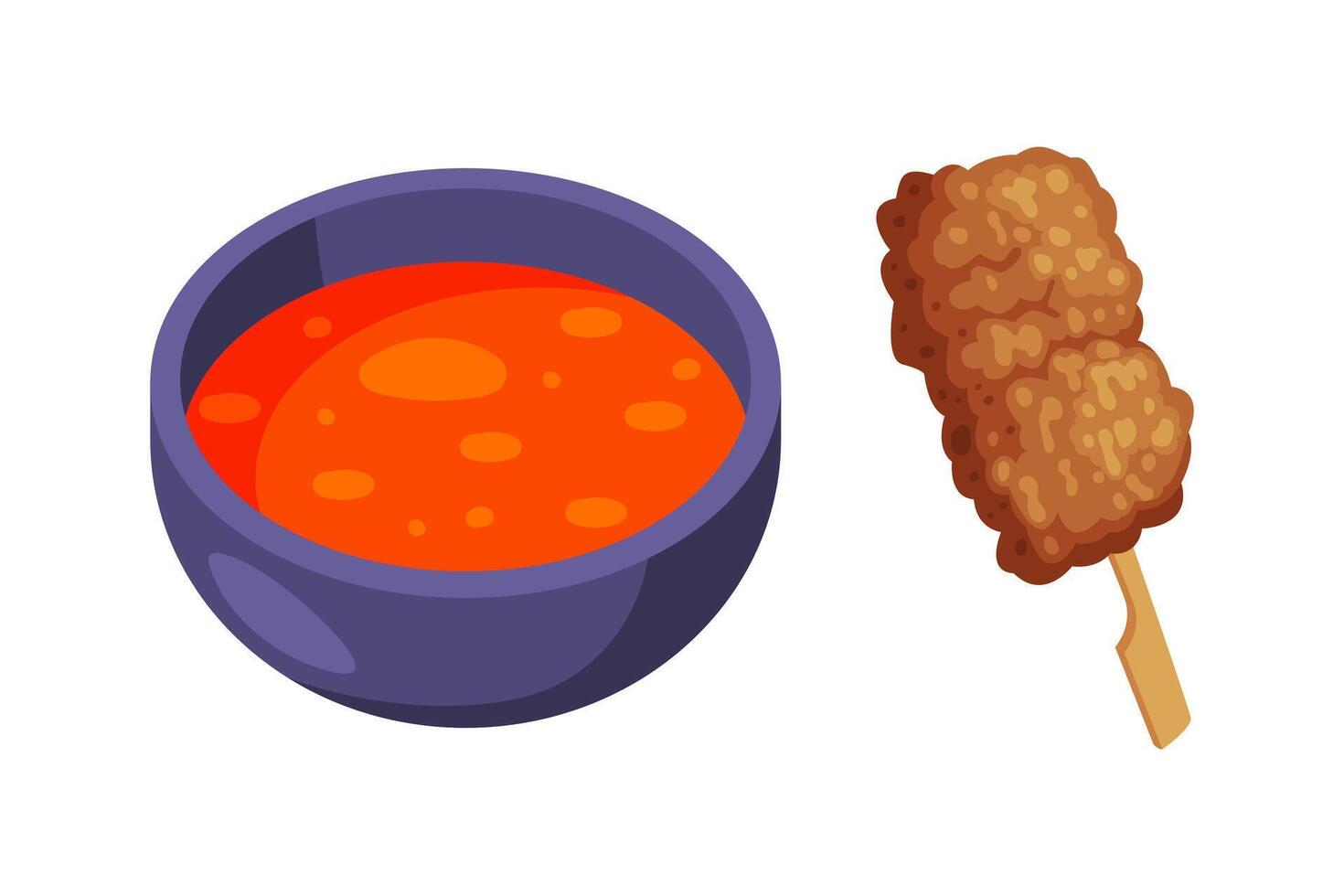 Fried Meat on Stick and Red Tomato Sauce Set vector