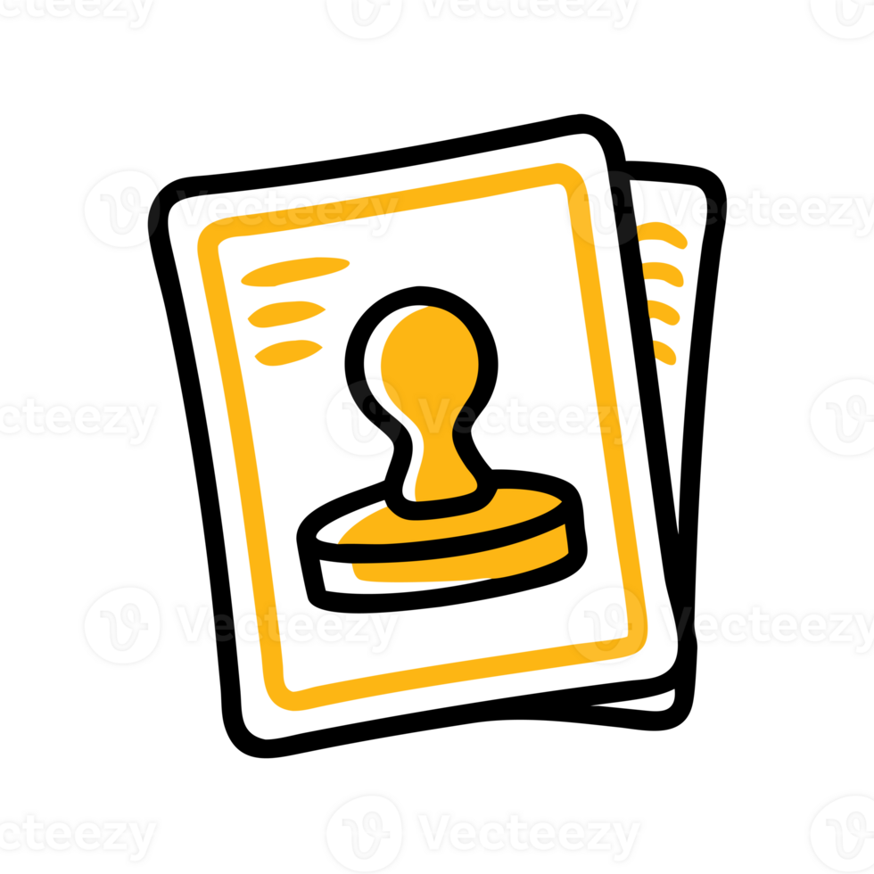 A simple, stylized depiction of two overlapping documents, each featuring a prominent stamp cutouts png