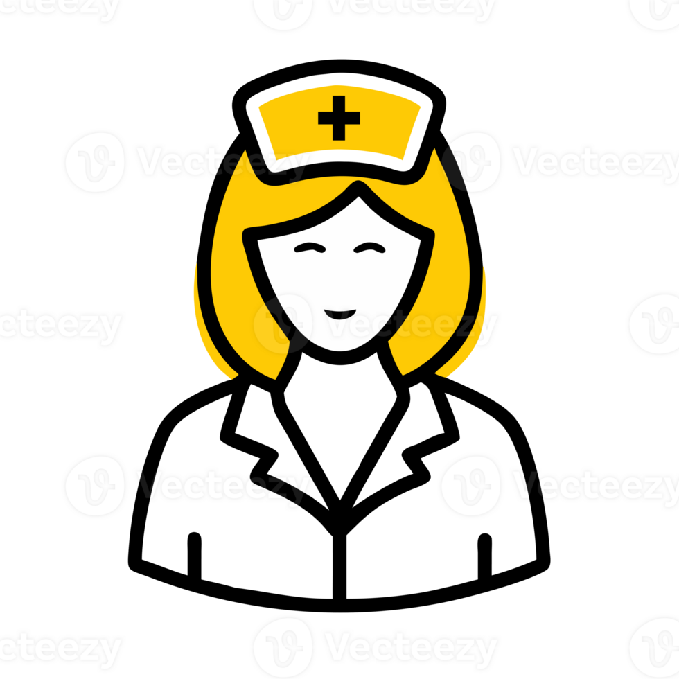 A simple, clean line drawing features a nurse with a yellow hair cutouts png