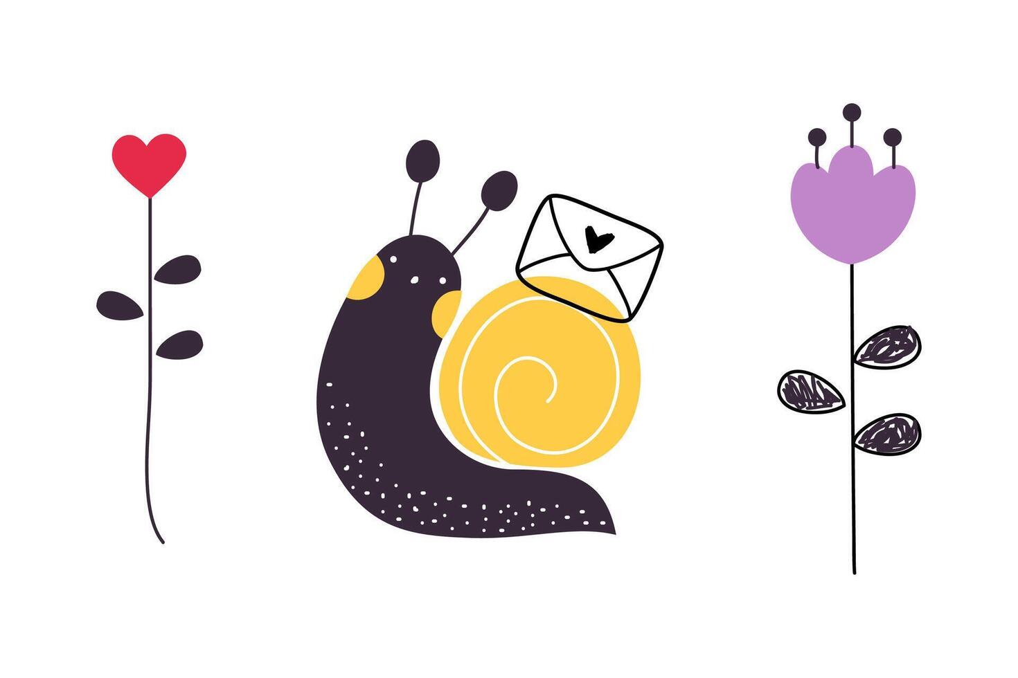 Cute Snail Character with Shell Carrying Envelope on Its Back Set vector