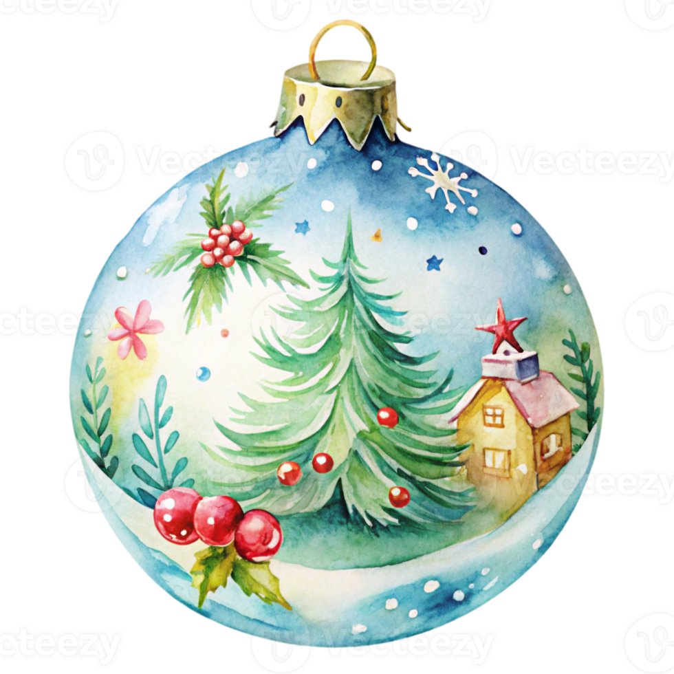 decorated Christmas ornament features a vibrant tree adorned with red baubles cutouts png