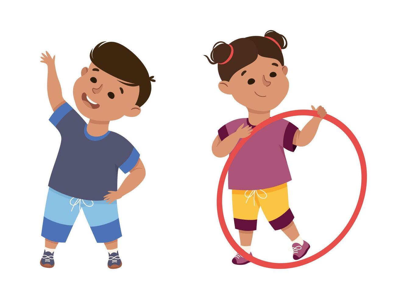 Little Boy and Girl Engaged in Physical Education at School Set vector