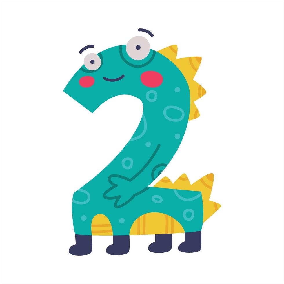 Monster Number Two or Numeral with Face and Hand Illustration vector