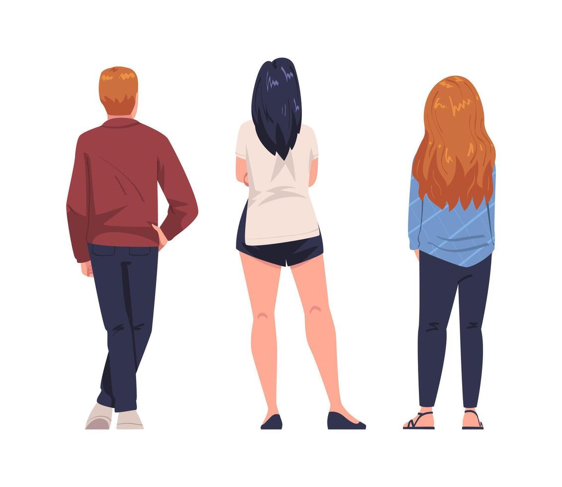 Man and Woman Character Standing Back View Set vector