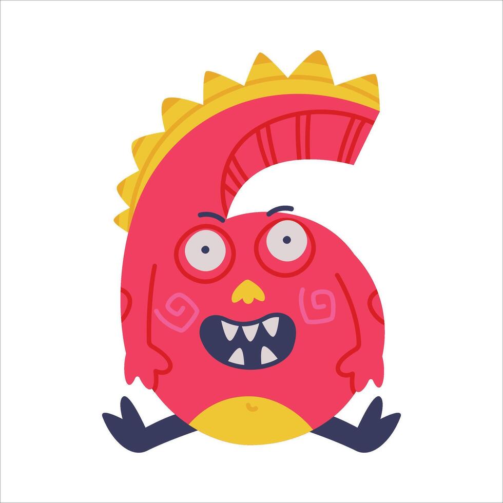 Monster Number Six or Numeral with Face and Hand Illustration vector