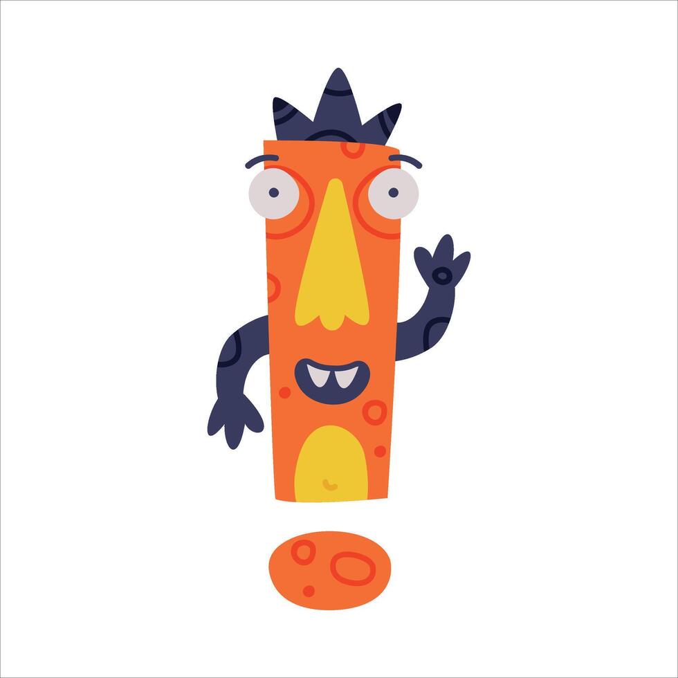 Monster Exclamation Mark with Face and Hands as Punctuation Sign Illustration vector