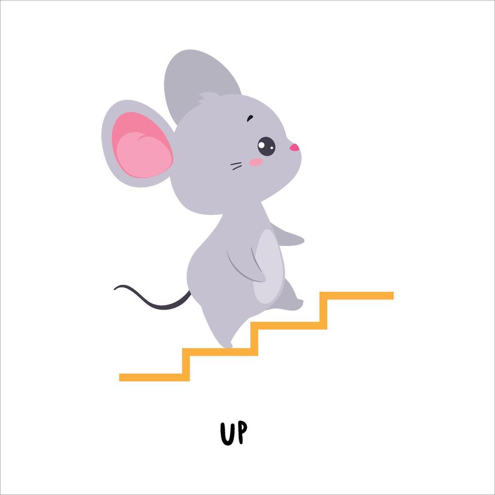 Little Mouse Walking Up Staircase as English Language Preposition for Educational Activity Illustration vector