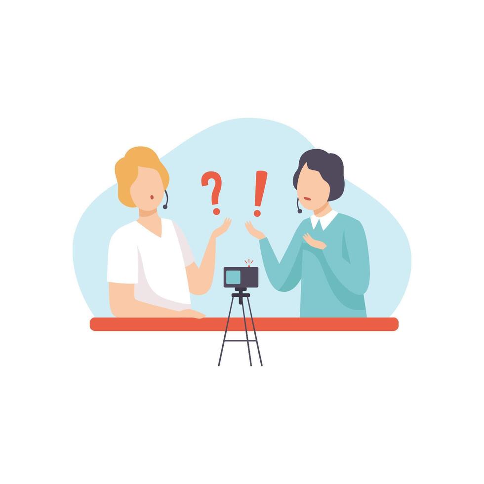 Male Bloggers Creating Content and Posting It on Social Media, Online Channel Concept Illustration vector