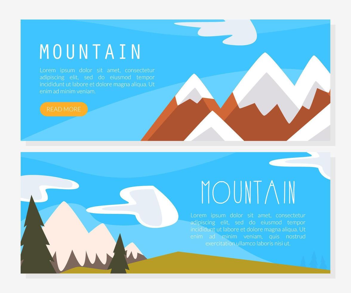 Mountain Travel Banner Design with Snowy Peak Template vector