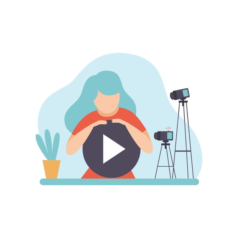 Young Woman Blogger Creating Content, Online Channel Concept, Female Streamer Illustration vector