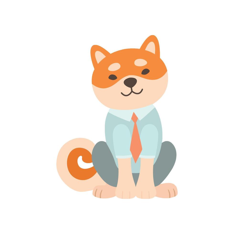 Shiba Inu Dog Businessman Character, Cute Funny Japan Pet Animal Wearing Clothes Cartoon Illustration vector