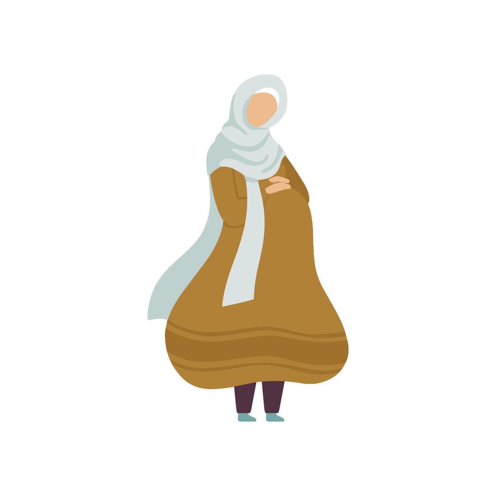 Pregnant Muslim Woman, Modern Arab Girl in Traditional Clothing Illustration vector