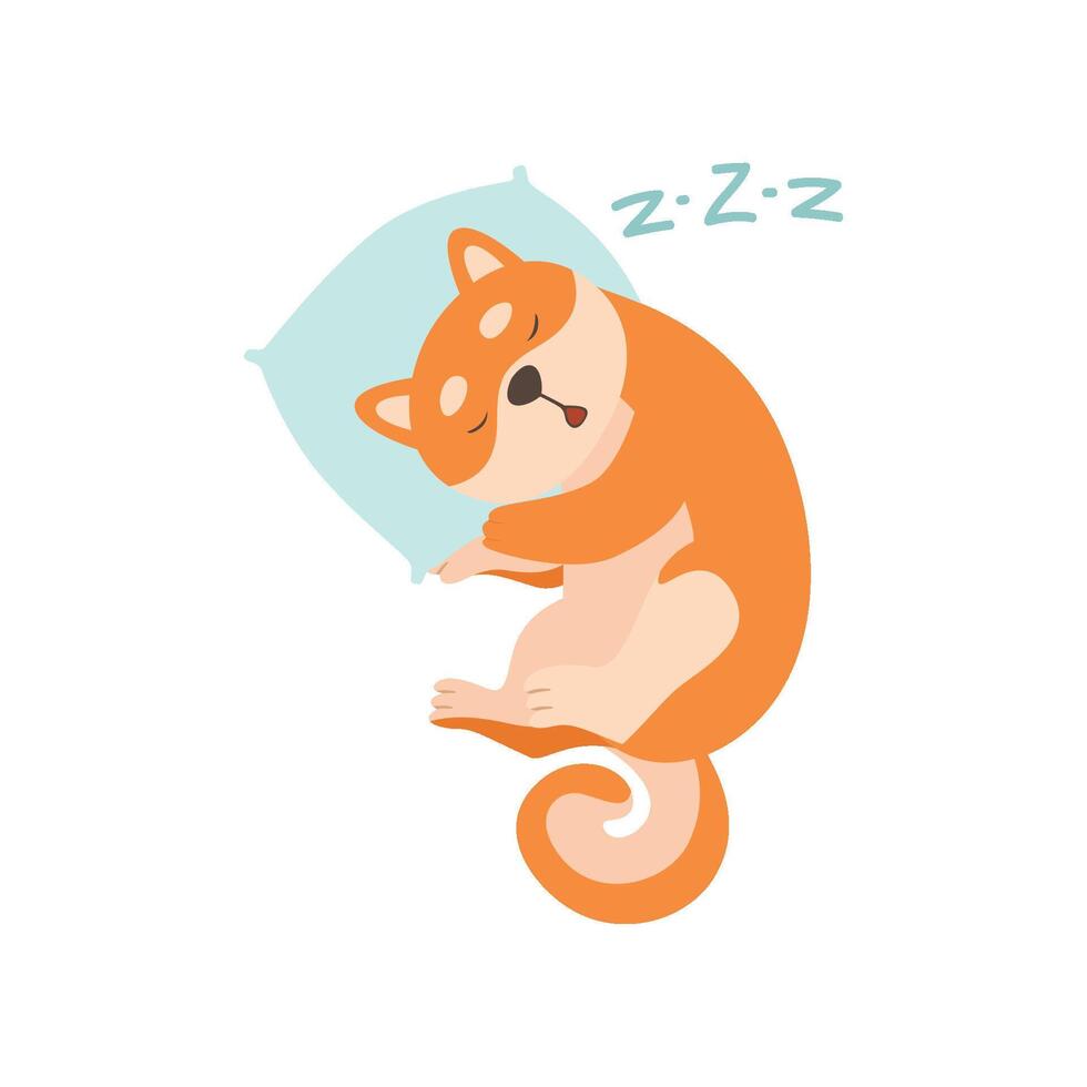 Shiba Inu Dog Sleeping on Pillow, Cute Funny Japan Pet Animal Cartoon Character Illustration vector