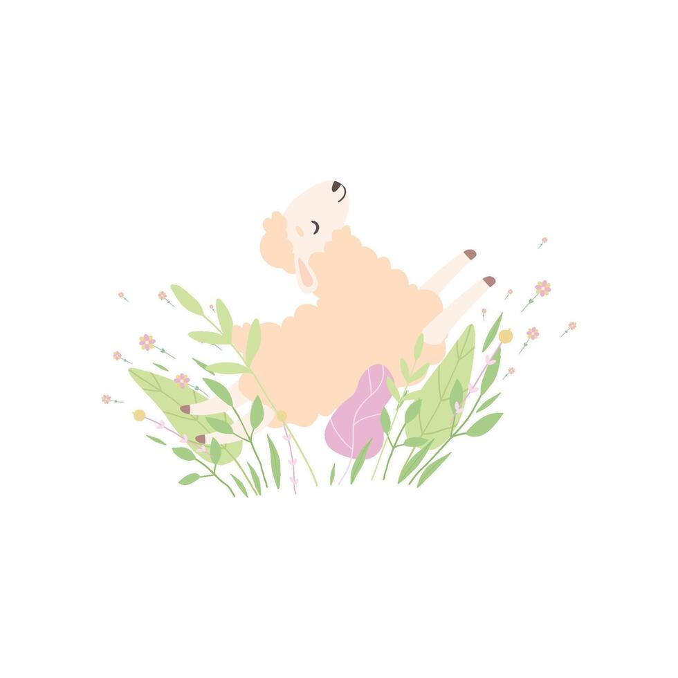 Adorable Little Lamb, Cute Sheep Animal on Beautiful Spring Meadow Illustration vector
