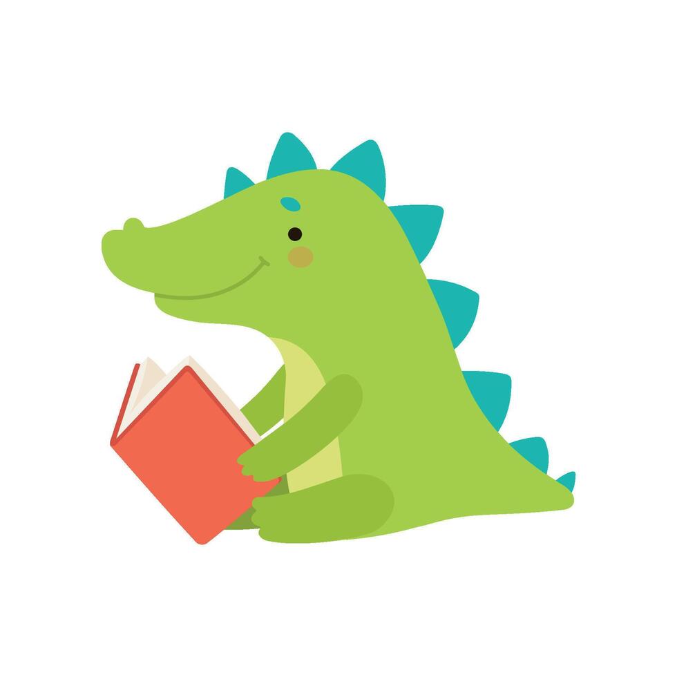 Cute rocodile Reading Book, Adorable Smart Animal Character Sitting with Book Illustration vector