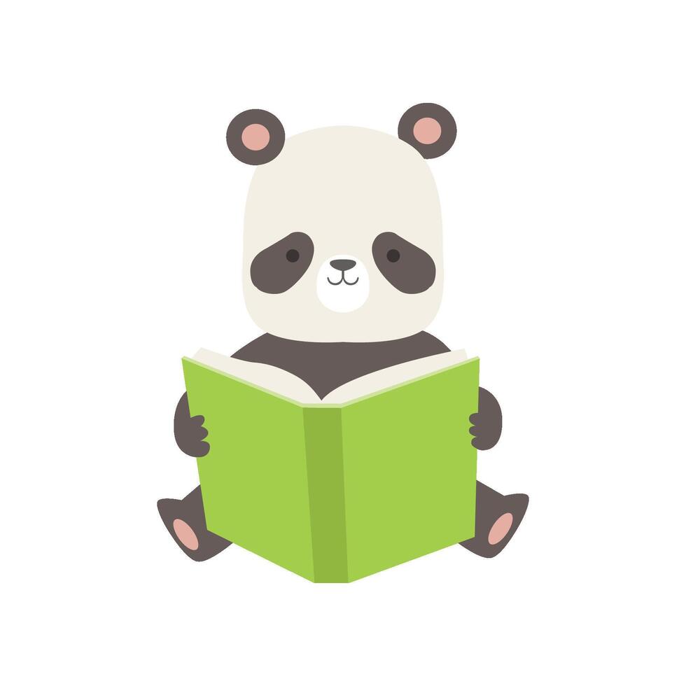 Cute Panda Bear Reading Book, Adorable Smart Animal Character Sitting with Book Illustration vector