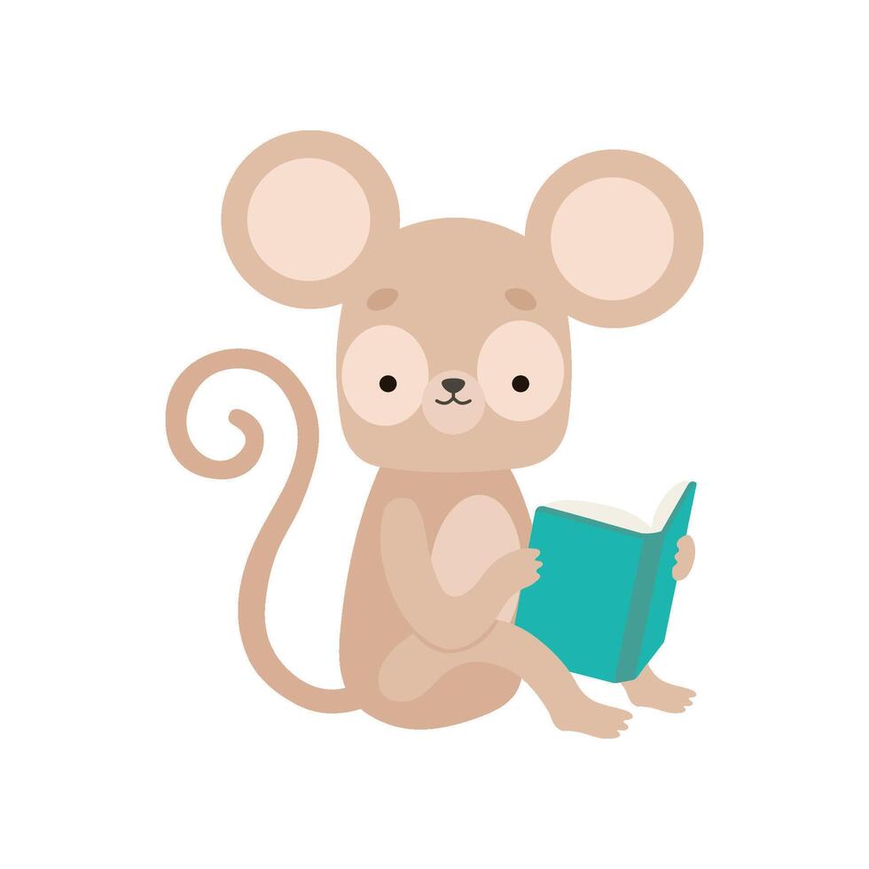 Cute Marmoset Reading Book, Adorable Smart Animal Character Sitting with Book Illustration vector