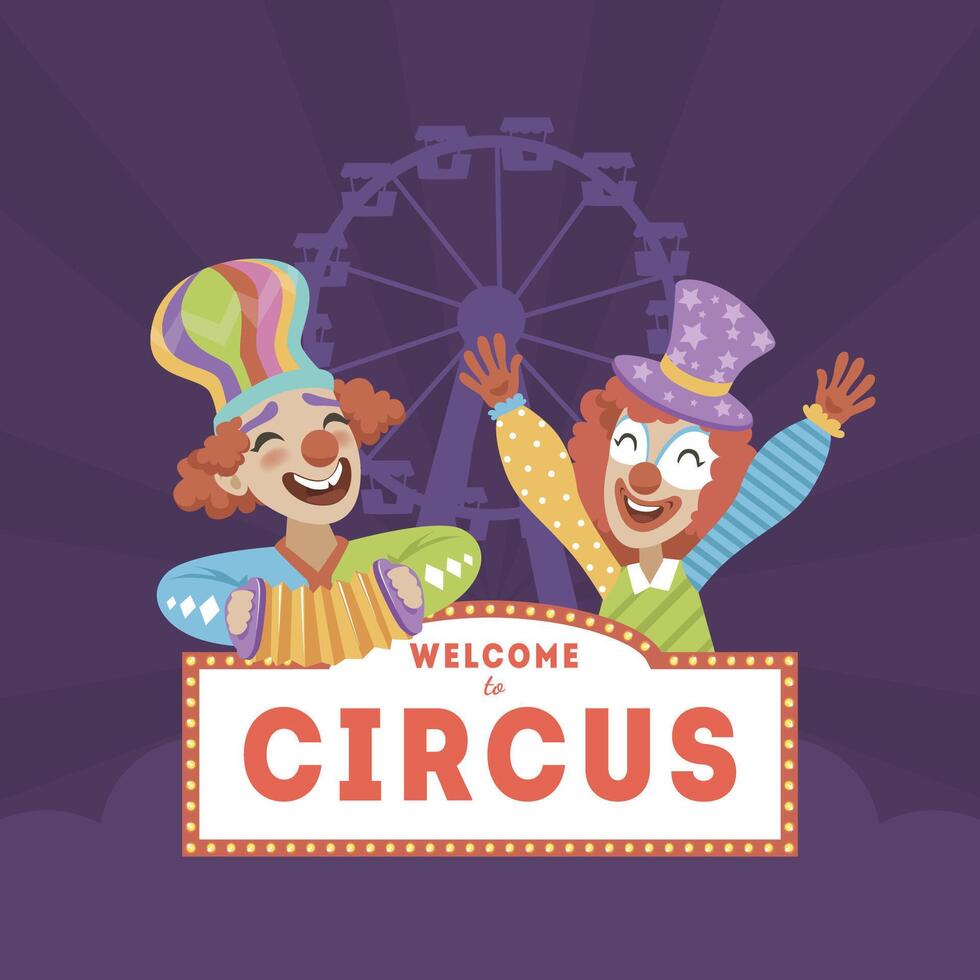 Welcome to Circus, Circus Banner Template with Funny Clowns Illustration vector