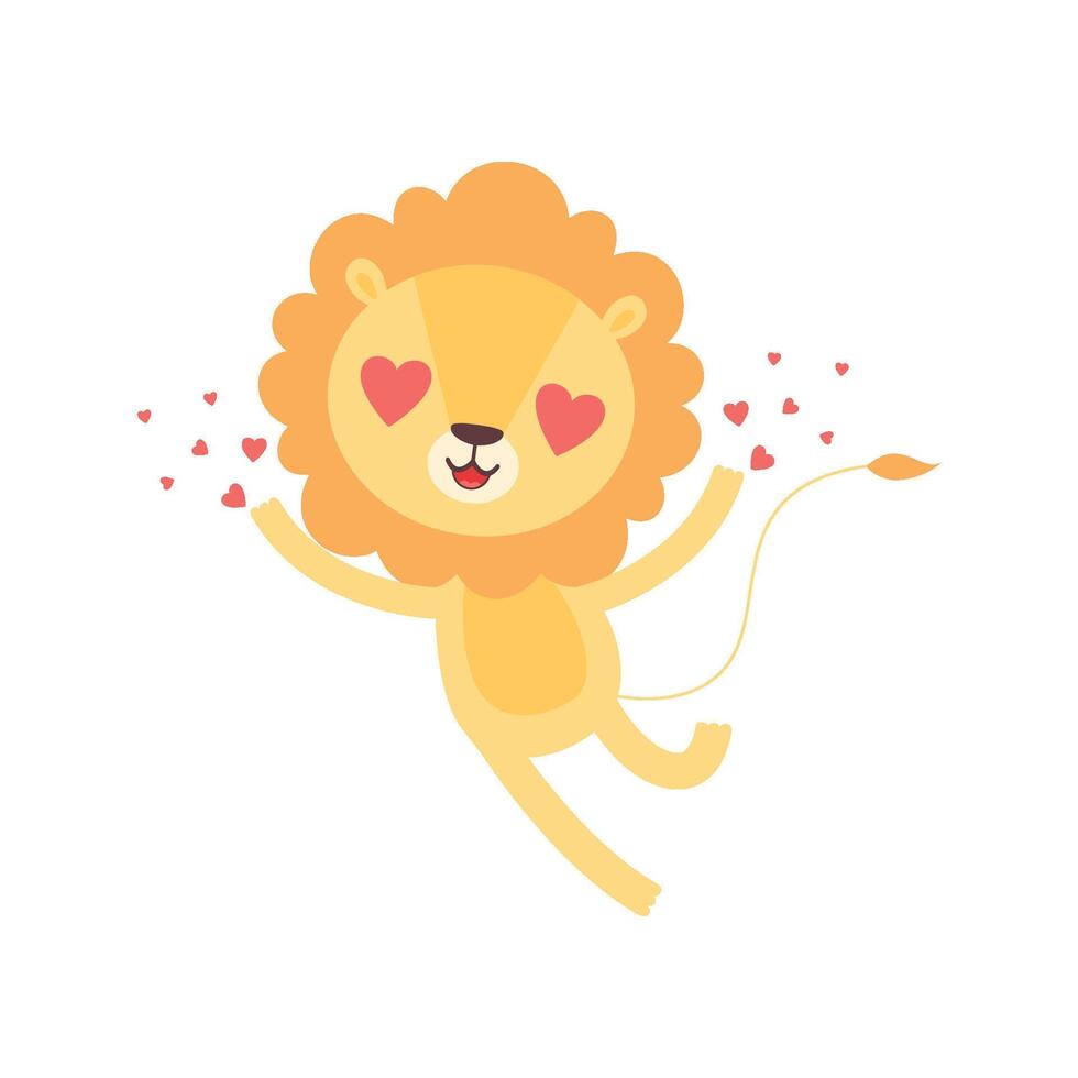 Cute Lion with Heart Shaped Eyes, Funny African Animal Cartoon Character Illustration vector