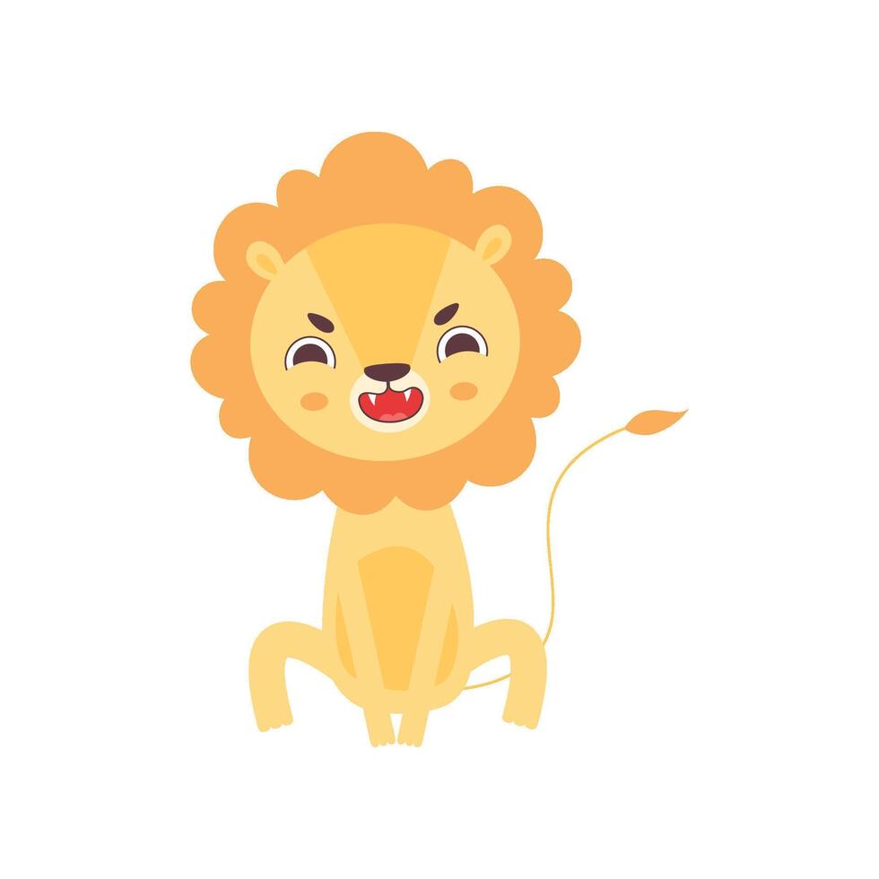 Cute Angry Lion Roaring, Funny African Animal Cartoon Character Illustration vector