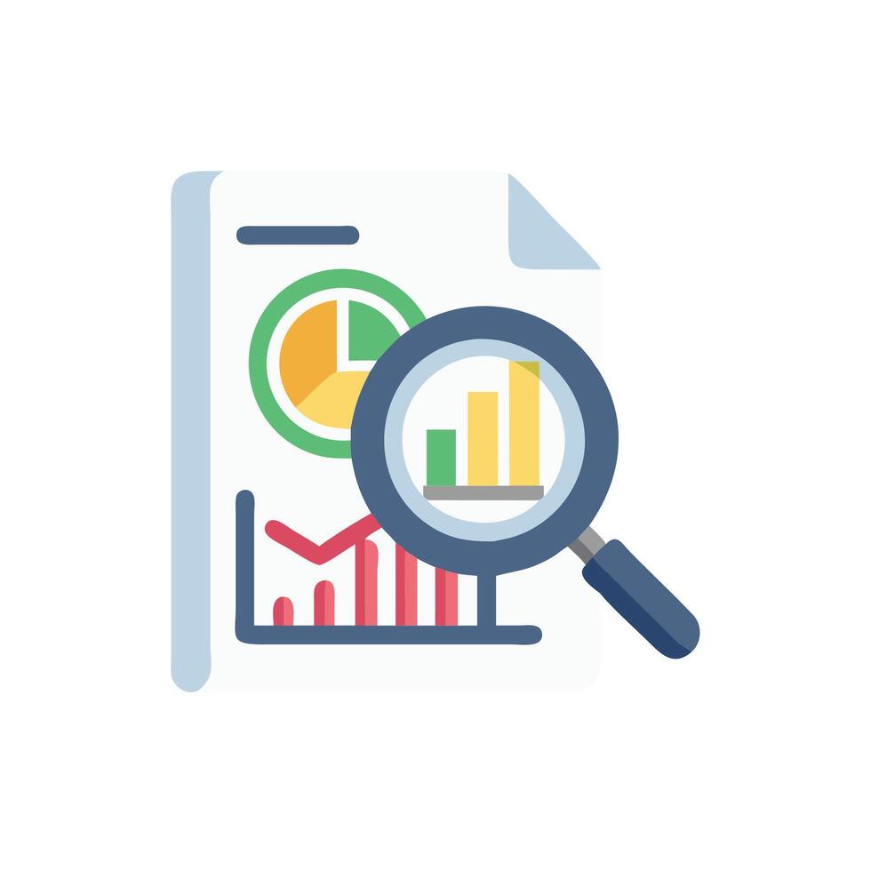 searching for information and data with magnifying glass and graph vector