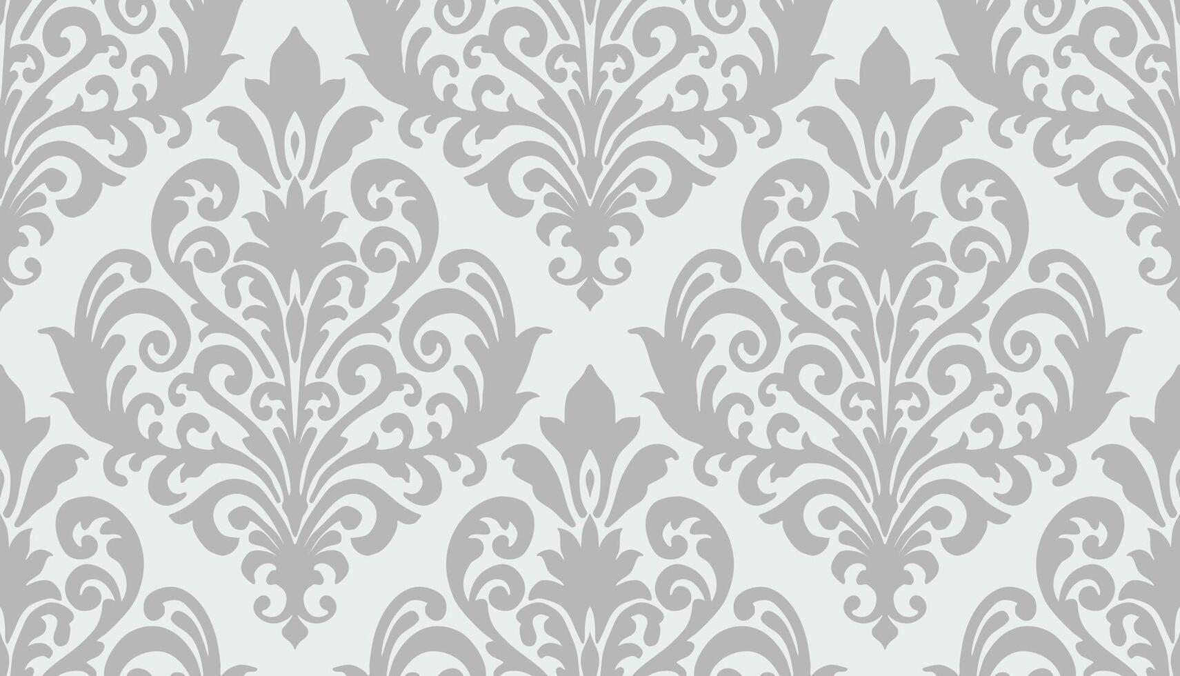 Gray damask floral pattern with detailed ornamental swirls on a light background. Damask seamless pattern. vector