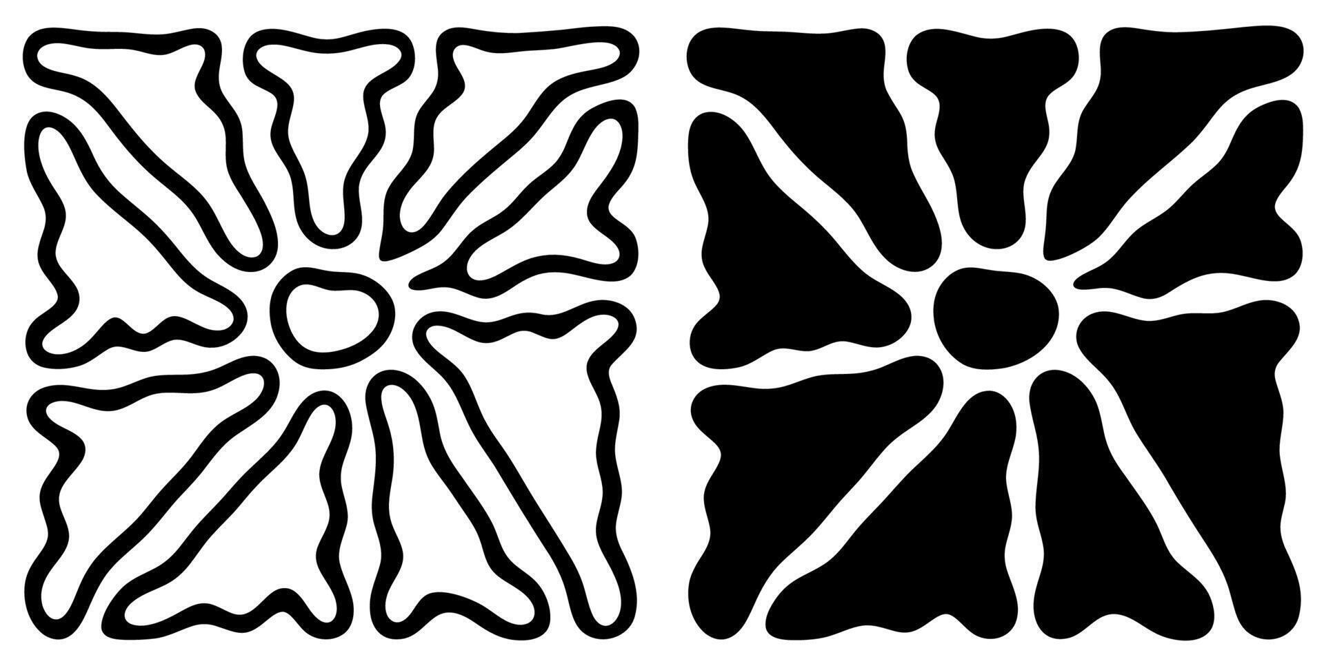 Organic black and white groovy sun pattern with bold contrasting shapes and lines vector