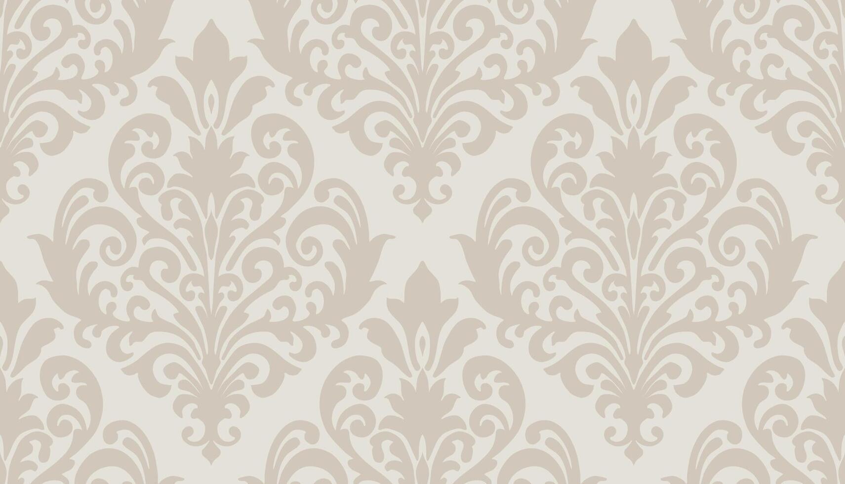 Light beige damask floral pattern with intricate swirls on a pale background for sophisticated decor. Damask seamless pattern. vector