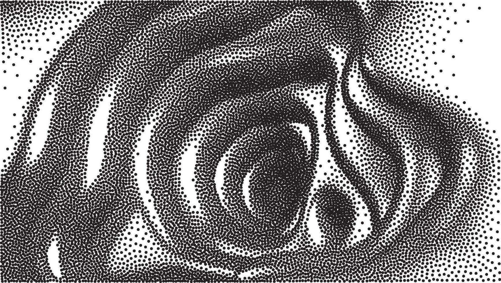 Abstract black and white dotted swirl pattern with dynamic organic flow vector