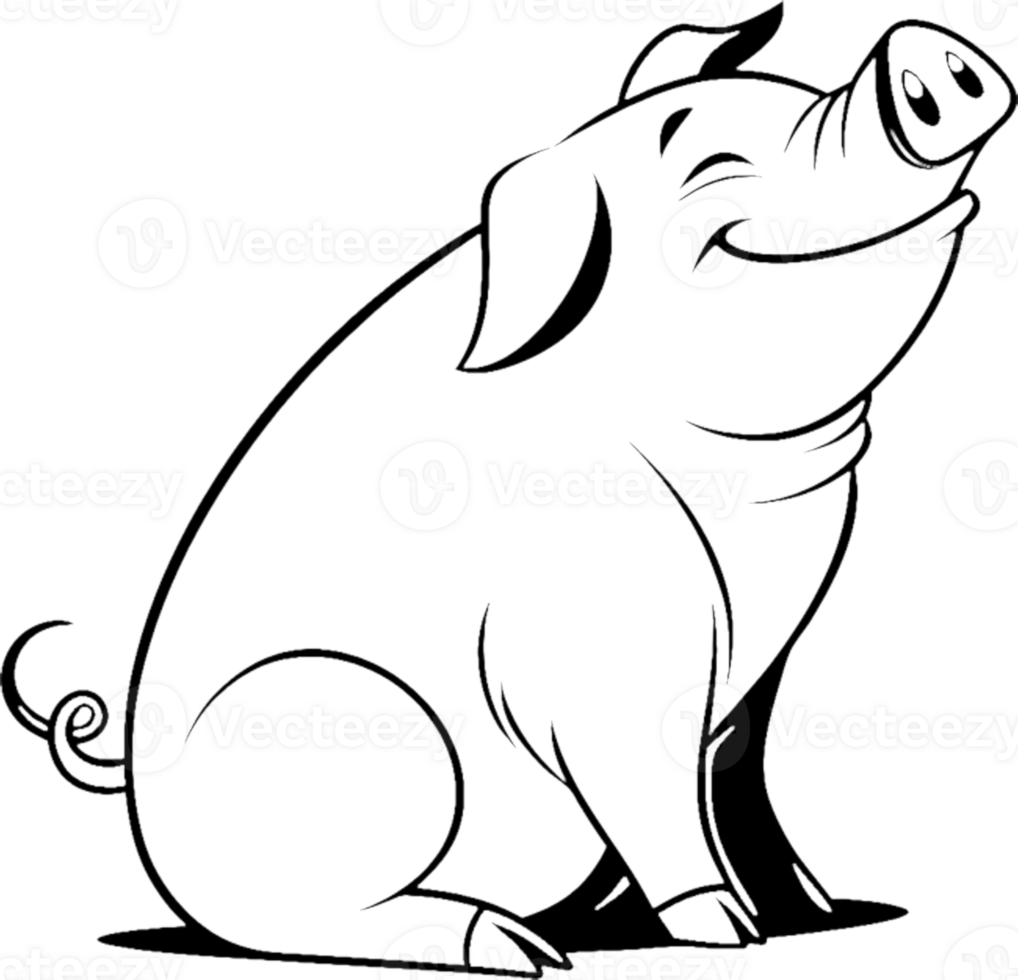 Fun Black Stencil Pig Cartoon Clipart for Digital Creations. . png