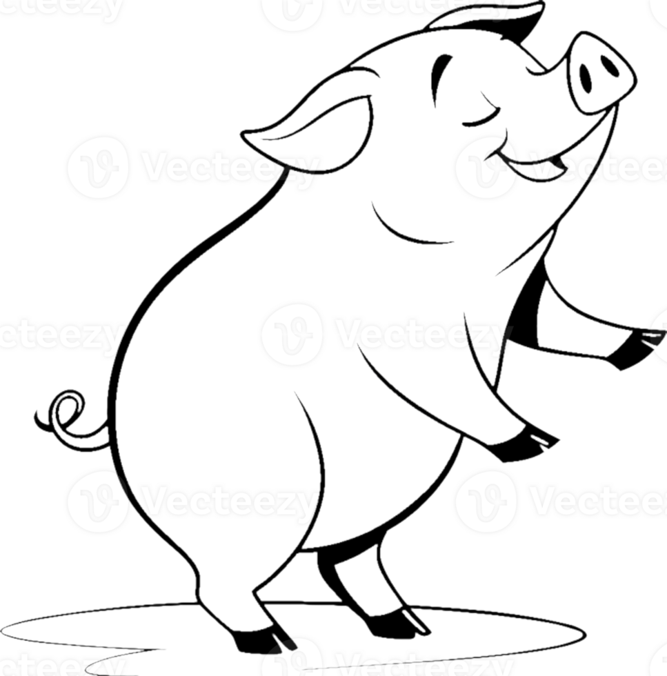 Charming Pig Cartoon Clipart in Black Stencil Design. . png
