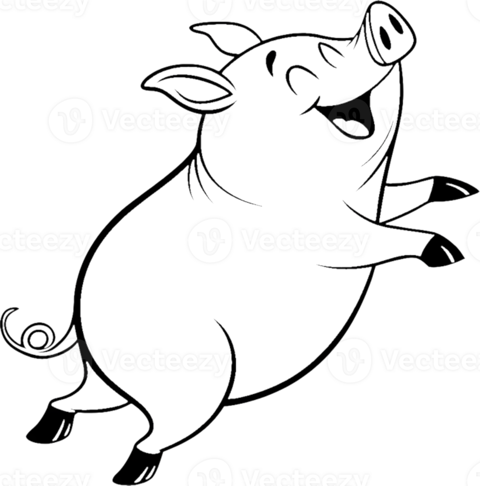 Adorable Pig Cartoon Clipart in Black Stencil Style. . png