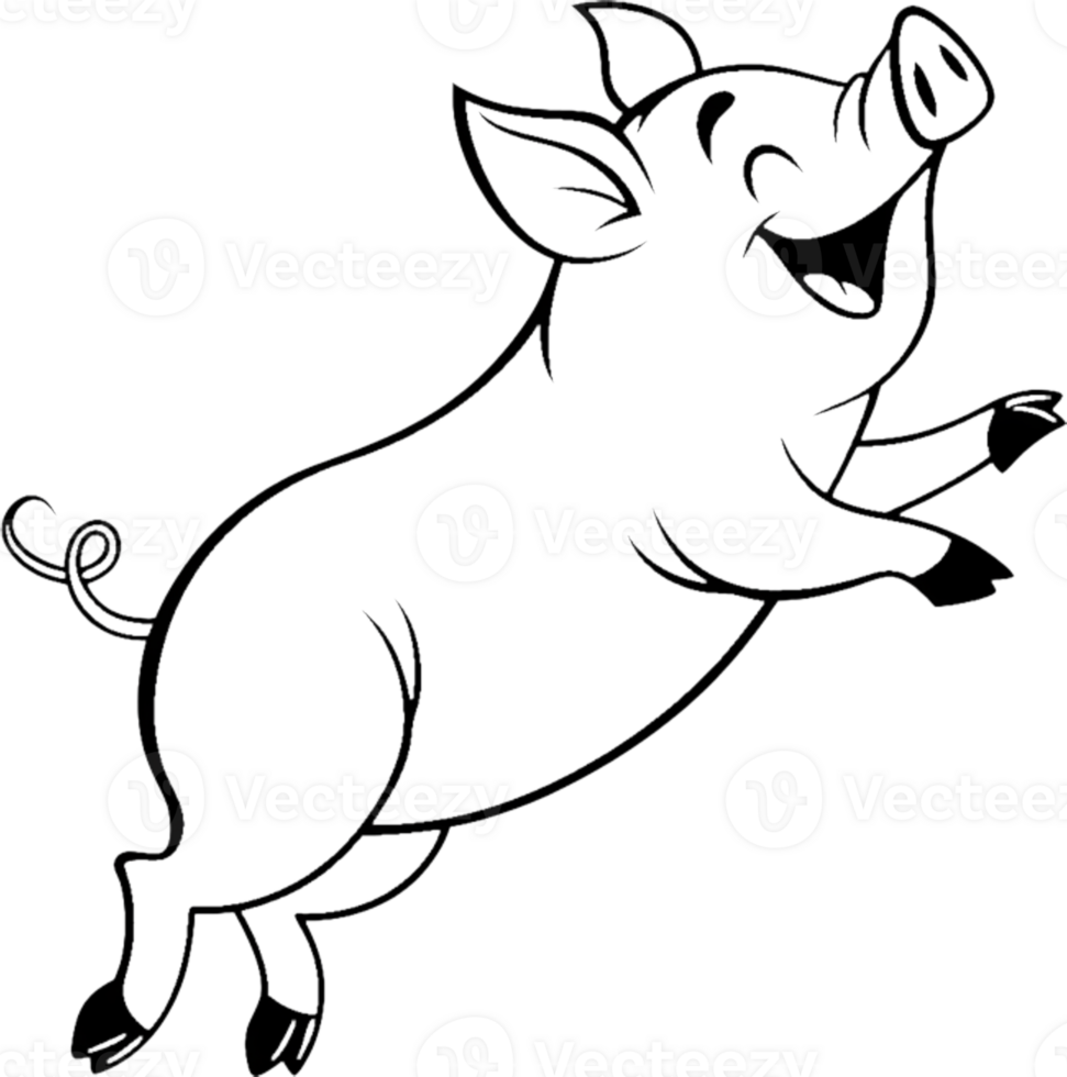 Cute Pig Cartoon Clipart in Black Stencil Style. . png