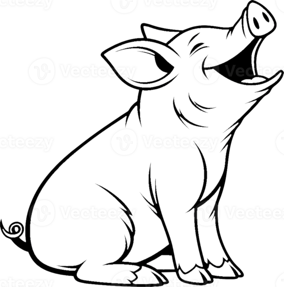 Fun Black Stencil Pig Cartoon Clipart for Creations. . png