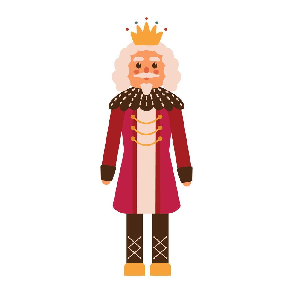 King cartoon isolated on white background. Christmas wooden toy. illustration in flat style. vector