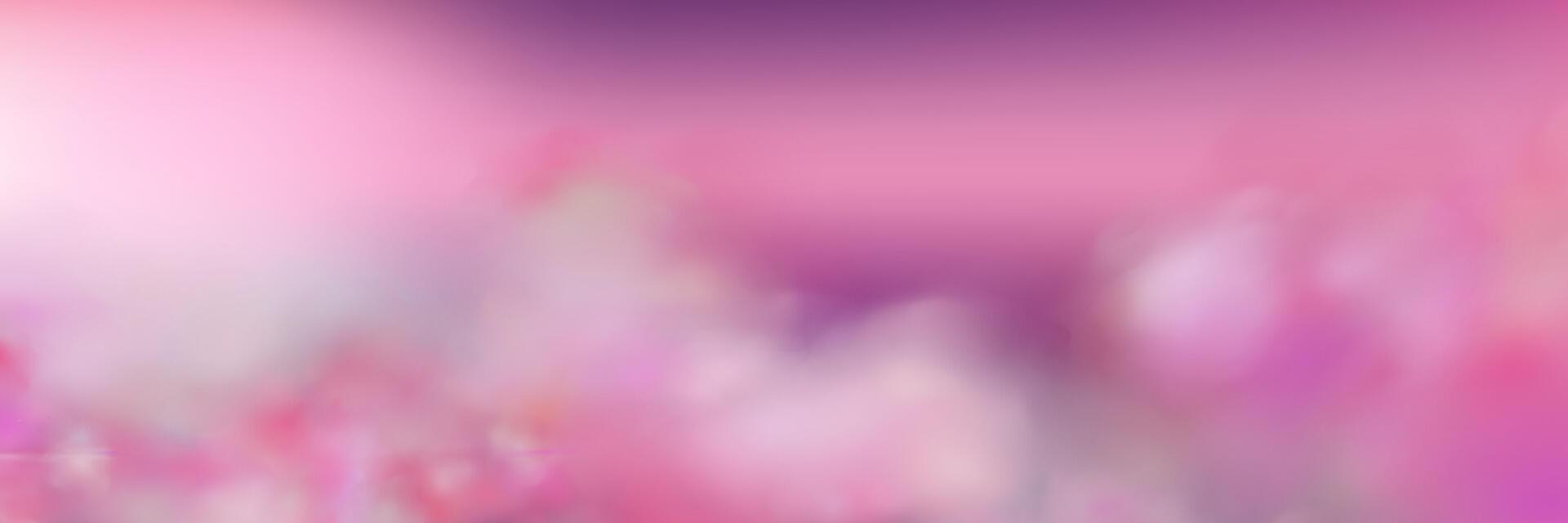 Panoramic abstract pink blue sky background. Skyscape with fluffy clouds. Gradient fantasy paradise background. vector