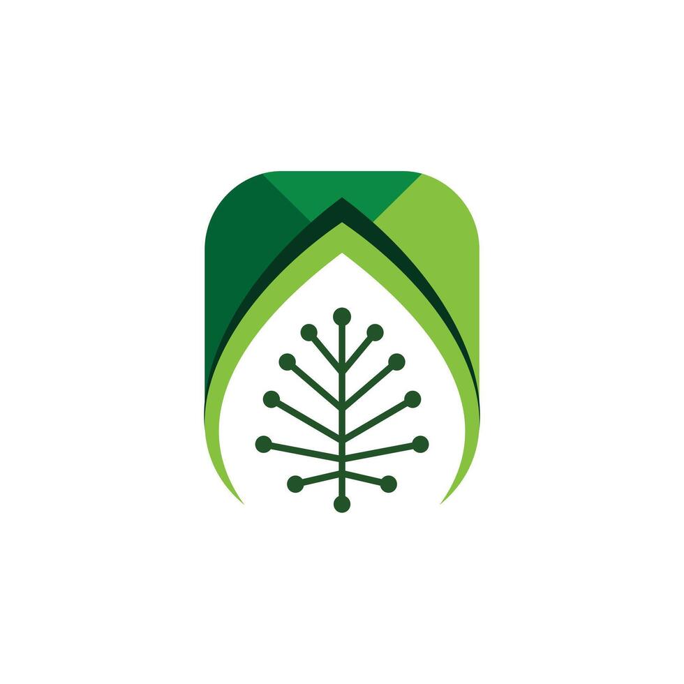 Neon Leaf with Green Technology Circuit Pattern Sustainability Symbol Design Logo Inspiration vector