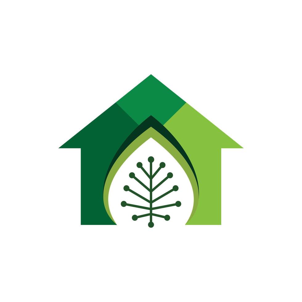 House Neon Leaves with Green Technology Circuit Pattern and Sustainability Symbol vector