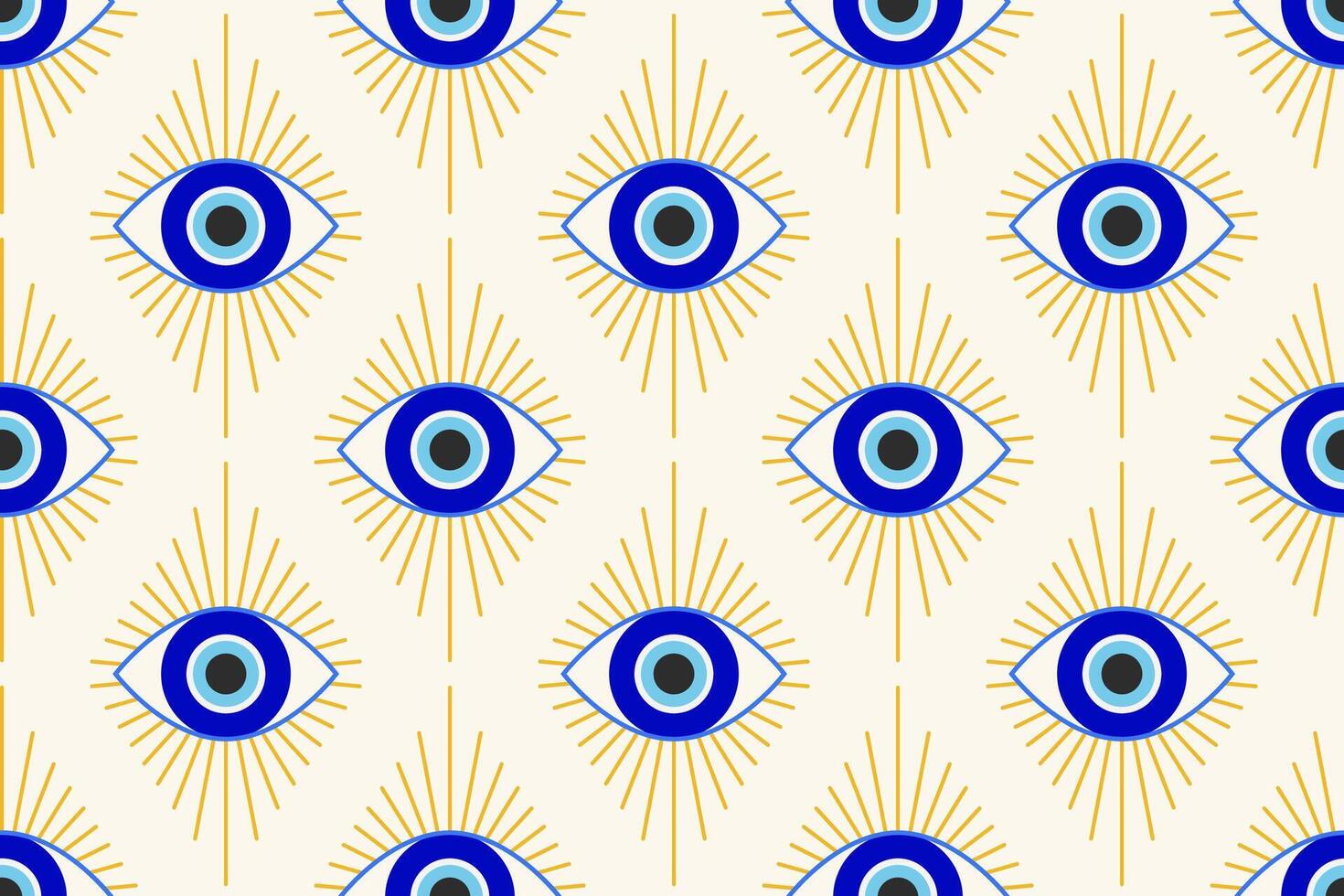 Evil eye Greek seamless pattern. Turkish background with blue beads and magic nazar. Mystic amulet is the symbol of protection and luck. Arabic and Mediterranean wallpaper vector