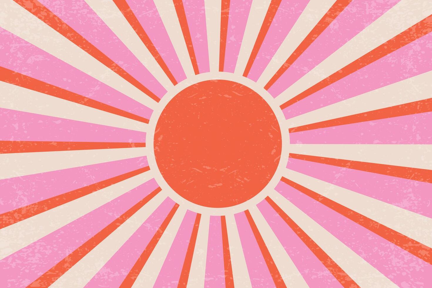 Retro summer sun background. Groovy sunshine wavy rays in vintage grunge design. 70s radial poster. Modern illustration. vector