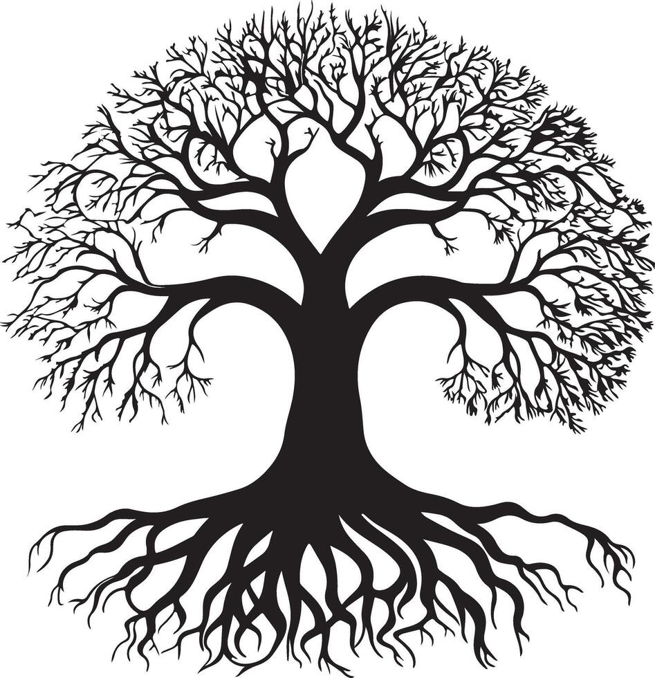 Tree with roots design silhouette art illustration on a white background vector