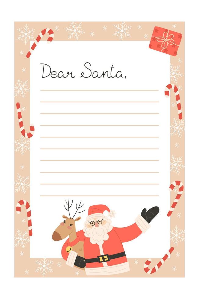 Christmas letter template with Santa Claus reindeer and candy cane vector